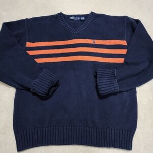 Vintage Polo Ralph Lauren Cotton V-neck Striped Sweater